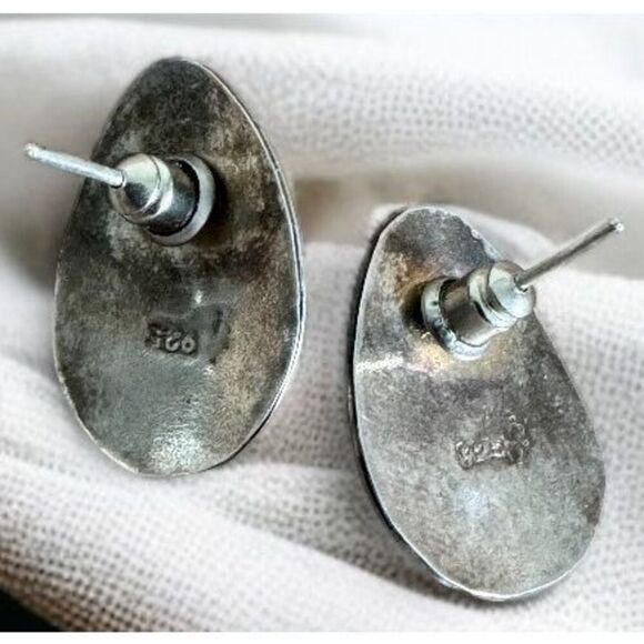 Vintage 925 Silver Balinese Earrings With Carnelian Stones - Picture 4 of 7